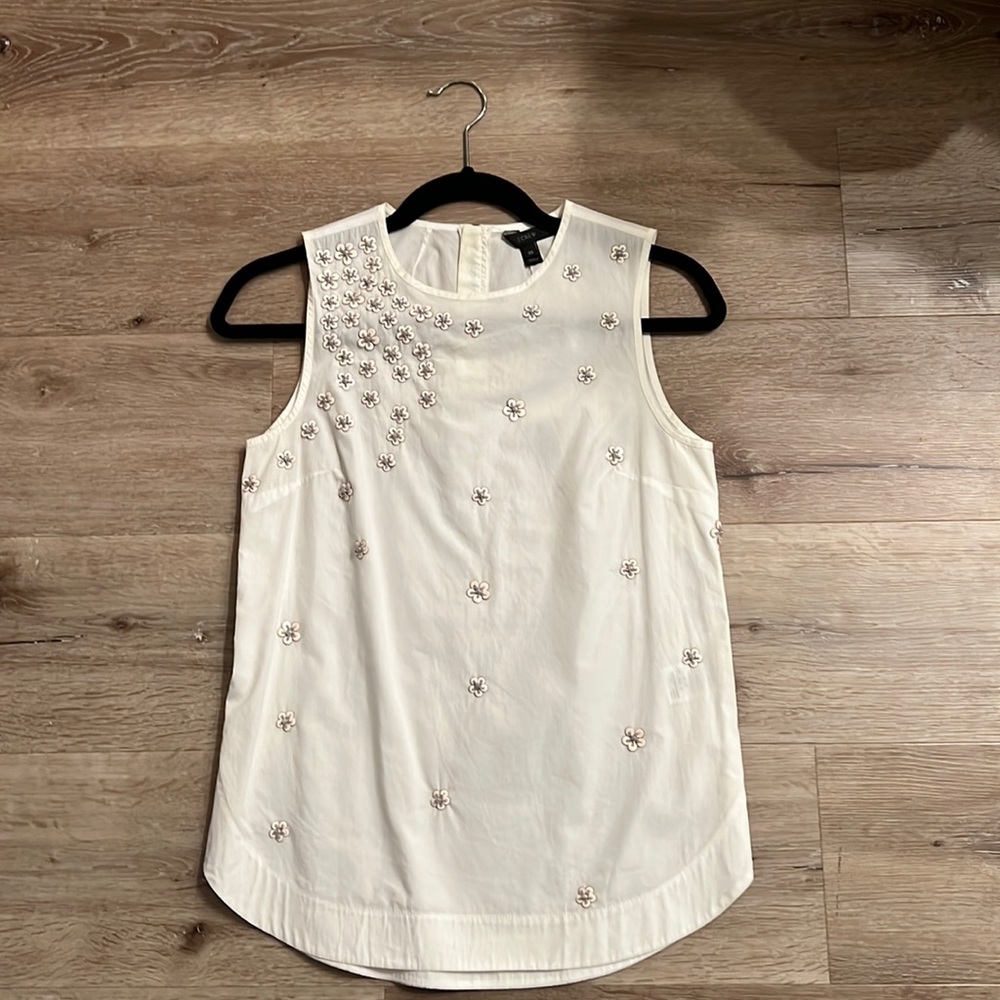 J.Crew Collection Beaded Floral Blouse 00 Ivory Sleeveless Embellished Top